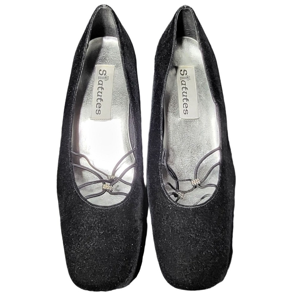 Vintageโ Statutes Womens Black Velvet Heels 8 Witchy Holiday Fairy Goth Grunge